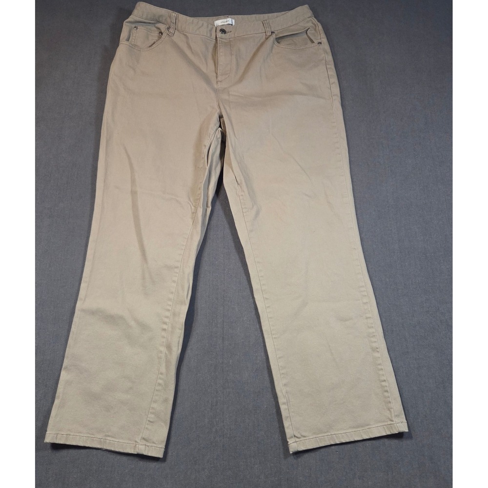 CJ Banks Pants Womens 18W Tan Khaki Straight Leg Stretch Cotton Casual Trousers
